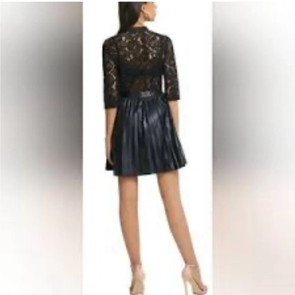 NWT Avantlook Dress - Black Lace and Faux Leather pleated - Picture 2 of 6